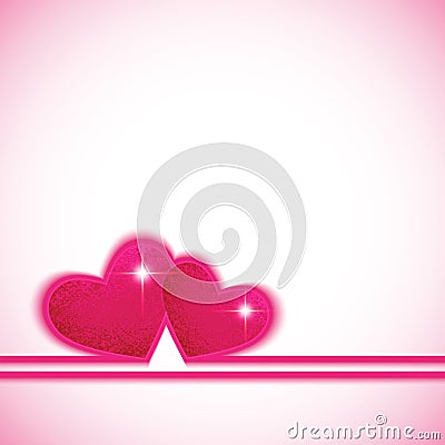 Two heart shapes on colorful postcard background to the Valentine's day. Vector Illustration