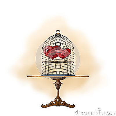 Two hearts in a cage Cartoon Illustration