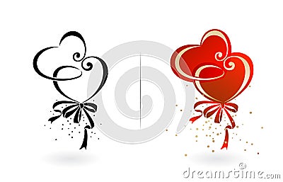 Two hearts with two colors variation, monochrome and red gold gradient. isolated white backgrounds. Applicable for valentines day, Vector Illustration