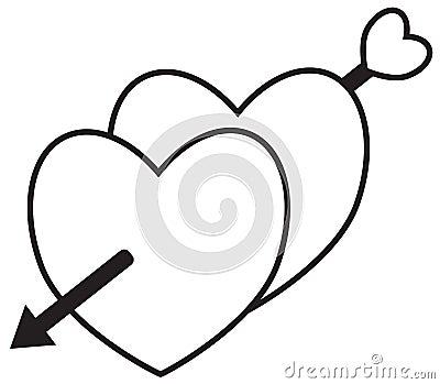 Two hearts crossed with an arrow shot by cupid. Vector Illustration