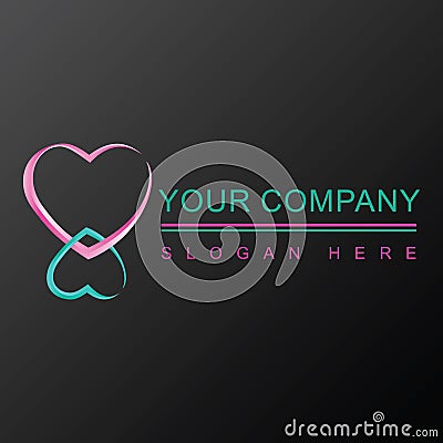 Two hearts 3D logo design Vector Illustration