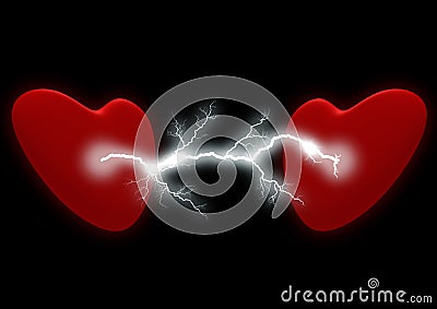 Two hearts with the electric discharge Stock Photo