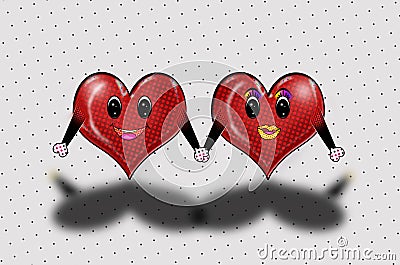 Two Hearts Holding Hands Pop Art! Cartoon Illustration
