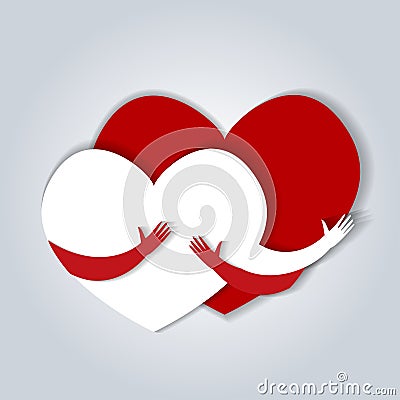 Two Hearts Hugging. Vector Illustration In flat Style Vector Illustration