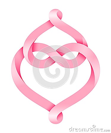 Two hearts intertwine forming an infinity sign made of pink mobius stripe. Symbol of eternal love Cartoon Illustration