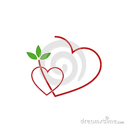 Two Hearts with leaves Vector Illustration