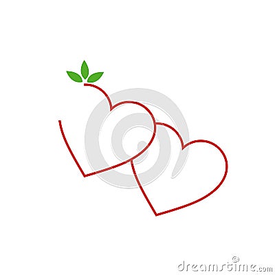 Two Hearts with leaves Vector Illustration