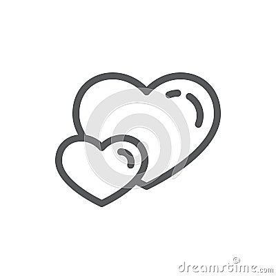 Two hearts line icon with editable stroke - outline romantic symbol of couple of heart shapes in vector illustration for Vector Illustration