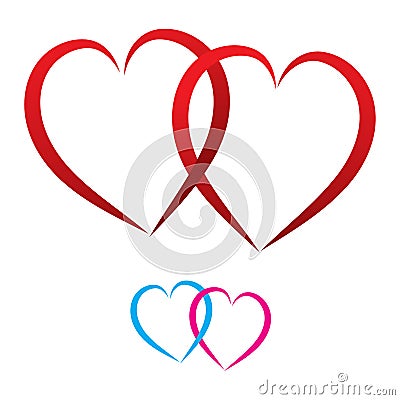 Two hearts, linked red, vector Vector Illustration
