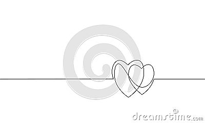 Two hearts love romantic single continuous line art. Heartbeat passion date relationship couple silhouette concept Vector Illustration