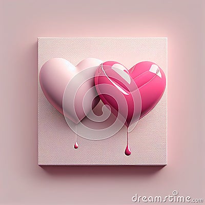 Two hearts made of melting sugar on a canvas frame. Valentines Day Concept. Generative AI Stock Photo