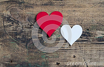 Two hearts - red and white. Postcard Valentine`s Day Stock Photo