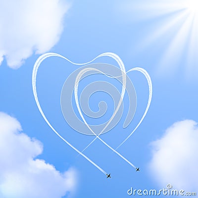 Two hearts shapes in the sky. Stock Photo