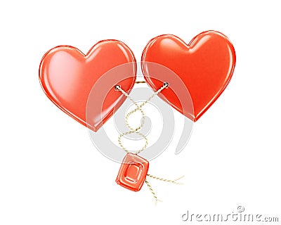 Two hearts together on a white background. Stock Photo