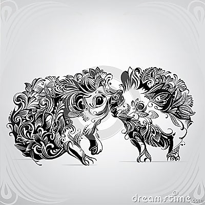 Two hedgehogs in ornament Vector Illustration