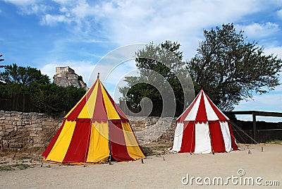 Two historical medieval camp tent Stock Photo