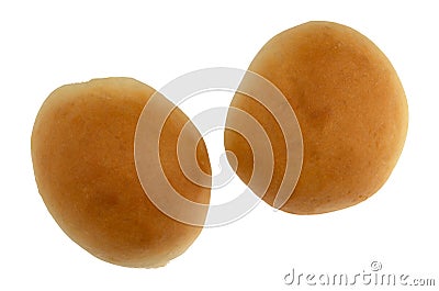 Two homemade yeast rolls isolated on a white background top view Stock Photo