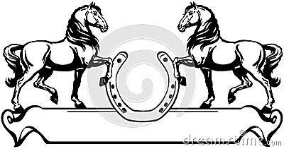 Two of horses and horseshoe Vector Illustration