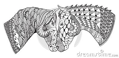 Two horses showing affection, zentangle stylized, vector Vector Illustration