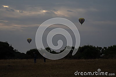 Two hot air balloons in the sky during early morning in Bagan, Nyaung-U, Myanmar Editorial Stock Photo