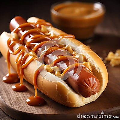 Creamy And Crunchy Hot Dog Dipped In Caramel - Stock Image Stock Photo