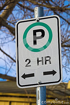 Two Hour Parking Sign with Allowable Directions Stock Photo