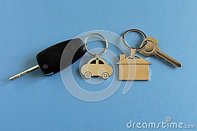 Two Household Keyrings With Keys Stock Photo