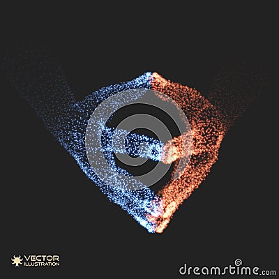 Two human hands. Connection structure. Business concept. 3D vector illustration Vector Illustration