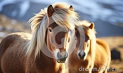 Two Icelandic Luscious-maned horses. Created with AI Stock Photo
