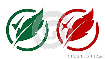 Two icons with feathers. Permitted and prohibited Vector Illustration