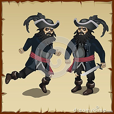 Two image pirate standing and running Vector Illustration