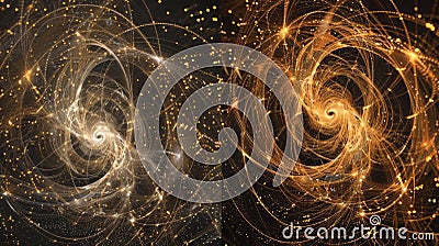 Two images of particle trajectories one moving forwards in time and the other moving backwards displaying the symmetry Stock Photo