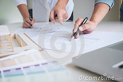 Two interior design or graphic designer at work on project of ar Stock Photo