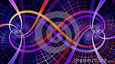 Two interlocking spirals creating an infinity symbol with decorative tiles, all in vivid shining pink,purple,red,yellow Stock Photo