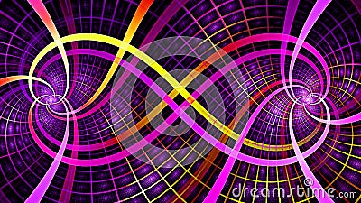 Two interlocking spirals creating an infinity symbol with decorative tiles, all in vivid shining pink,red,yellow Stock Photo