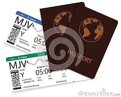 Two international passports with boarding pass Vector Illustration