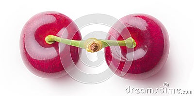 Two isolated cherries top view Stock Photo