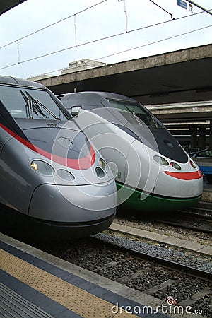 Two Italian express trains Stock Photo