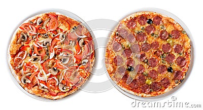 Two italian pizzas isolated top view Stock Photo