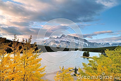 Two Jack Lake sunrise Stock Photo