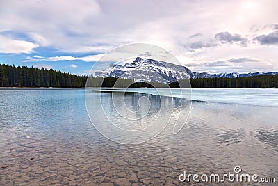 Two Jack Mountain Lake Scenic Landscape Banff National Park Canadian Rockies Stock Photo