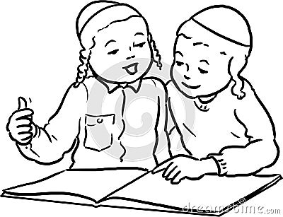 Two Jewish boys learning together torah Stock Photo