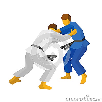 Two judo fighters in blue and white colors. Martial arts. Vector Illustration