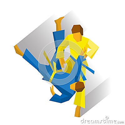 Two judo fighters on white background Vector Illustration