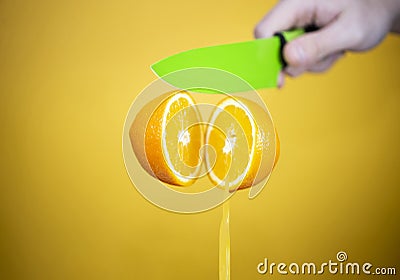 two juicy fresh halves of an orange Stock Photo