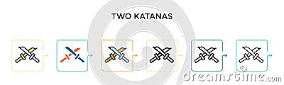 Two katanas vector icon in 6 different modern styles. Black, two colored two katanas icons designed in filled, outline, line and Vector Illustration