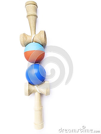 Two Kendama japanese toys, competition sport concept, used and new toy isolated on white Stock Photo