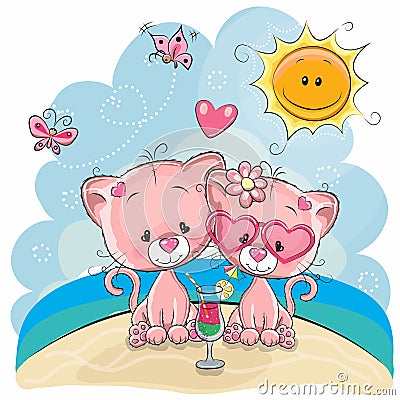 Two Kittens on the beach Vector Illustration