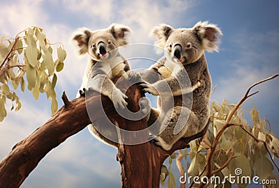 two koala bears on top of a tree Stock Photo