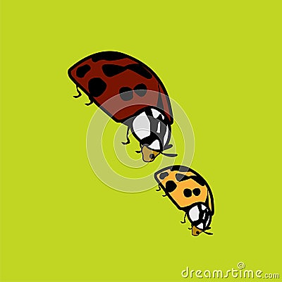 Two ladybugs funky graphic illustration Cartoon Illustration